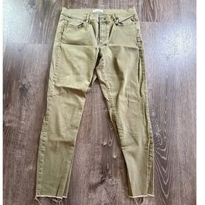 LOFT Olive Green Skinny Jeans Raw Hem Cropped Women's Size 10